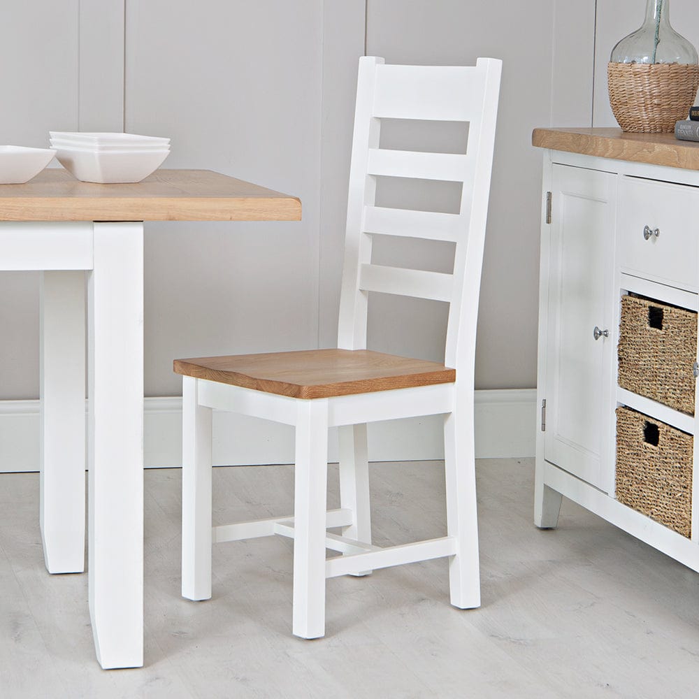 EA Dining White - Ladder back chair wooden seat – Agile Imports